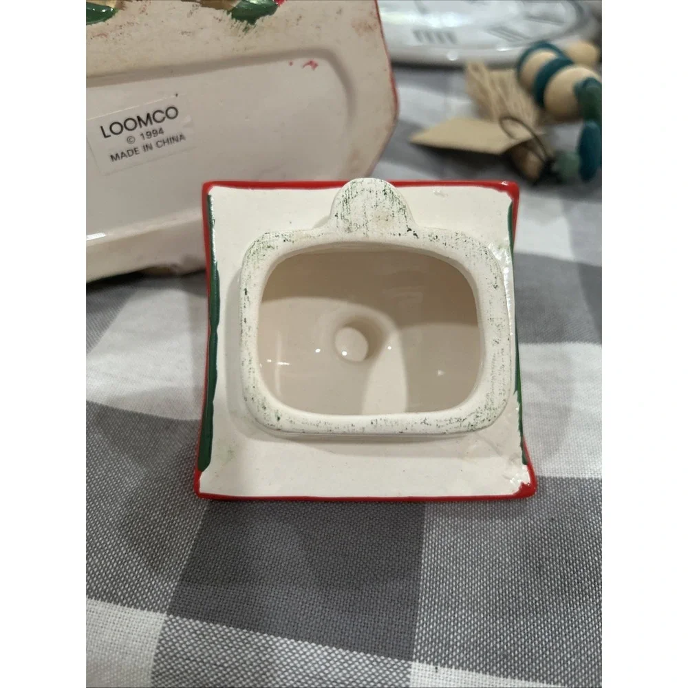 Vintage‎ Peppermint Santa Train Teapot In Box 1994 Hermitage Pottery WITH LID